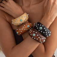 JONY1IF Wooden Bracelet, Round Shape 4 Colors Wide Wood Bangle, Vintage Vintage  Wide Design Punk Hi