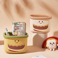 New cartoon strawberry bear desktop storage basket, dormitory essentials, thickened plastic trash bi