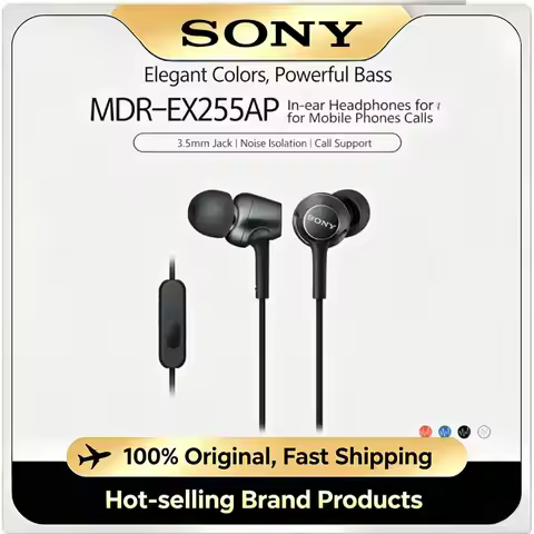 Original SONY MDR-EX255AP In-Ear Earphones Wired Stereo Bass Headset with Mic for Music Calls
