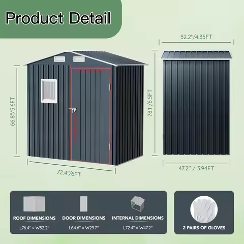 [Discounted Price!]6X4X6.5 FT Compact Vertical Outdoor Steel Storage Shed with Lockable Doors, Ideal