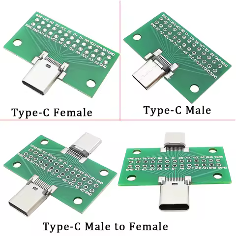 USB 3.1 Type-C Male Female PCB Test Board Connector 2.54mm Pitch 24 Pin USB 3.1 Plug Socket Data Cha