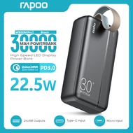 Rapoo WB30M/WB30M Pro 30000mAh Power Bank Portable Fast Charging Powerbank 3 USB Output Power Bank 2-Input Micro USB+Type C High Capacity Powerbank for cellphone xiaomi huawei realme xiaomi samsung