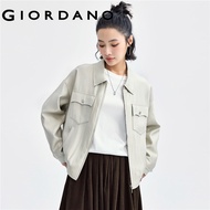 GIORDANO Women Jackets Mercerized Multi-Pocket Jackets Smooth Zip Front Turndown Collar Simple Fashi