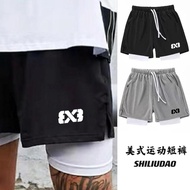 3V3 美式短裤男篮球裤假两件运动裤跑步透气训练速干健身三四分裤3V3 American shorts, men's basketball shorts, fake two pieces Yq8eZK