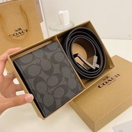 Men COACH New Style Belt Genuine Leather Belt and Wallet Set You Can Buy It As a Gift.+Paper Bag