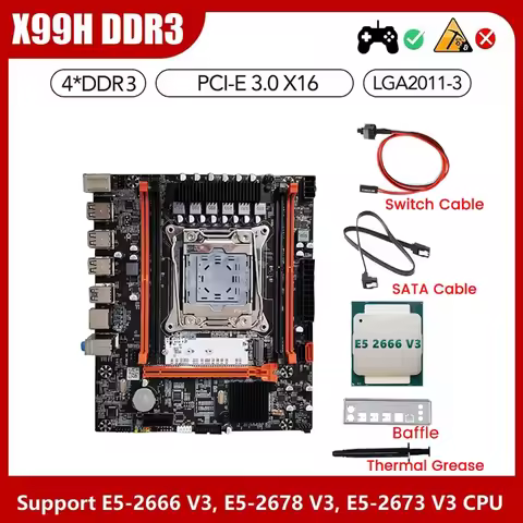X99H Desktop Motherboard+E5 2666 V3 CPU+Thermal Grease LGA2011-V3 B85 DDR3X4 ECC Slot M.2 NVME PCI-E