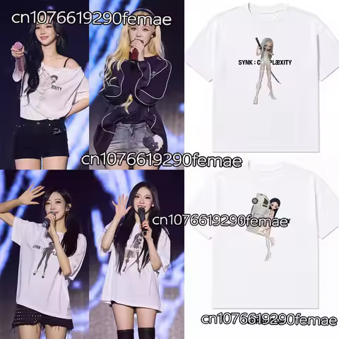 AESPA Concert Tour Merch Print T-Shirt 2026 Summer Women's Top Hip Hop Dance Loose Shirt Music Festi