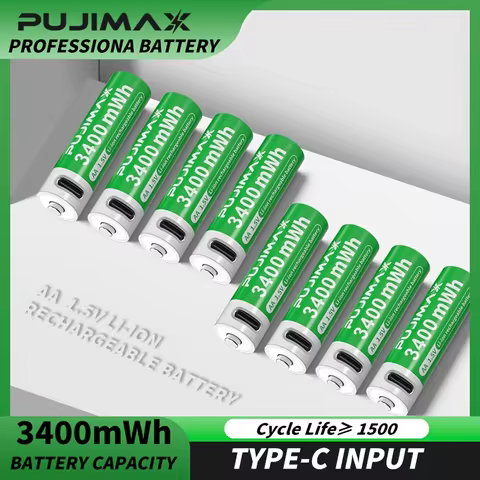 PUJIMAX 24/16/8/6/4pcs AA3400mWh Rechargeable Lithium Battery, with a Stable Voltage of 1.5V. Comes 