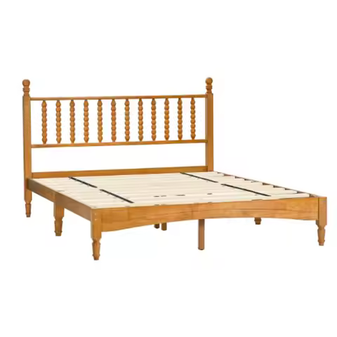 Queen Wood Bed Frame With Headboard Solid Rubber Wood Bed