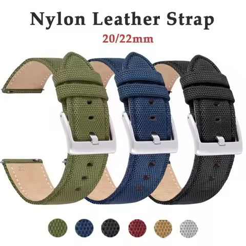 Nylon Canvas Leather Strap 20/22mm for Swatch for Samsung Galaxy watch4 Quick Release Seven colors M
