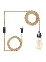 插頭式diy掛繩燈具,15英尺（460厘米）吊燈燈線帶開關燈泡座,用於農舍臥室家居照明裝飾