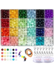 384 Piezas/624 Piezas De 8mm Cuentas De Vidrio Para Hacer Joyas, 24 Colores Al Azar Cuentas De Cristal De 8mm Cuentas De Jade De Imitación Para Hacer Brazaletes Con Anillo De Salto, Cierre De Langosta, Hilo Elástico Para Pulsera, Collar, Aretes Para Hacer Joyas Y Regalos De Bricolaje