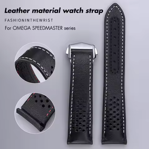 High Quality Genuine Leather Watchband 20mm 21mm Fit for Omega Speedmaster Seamaster Planet Ocean AT