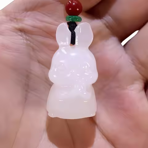 Jade 3D Rabbit Necklace Pendant White Natural Jadeite Charm Jewellery Fashion Accessories Hand Carve