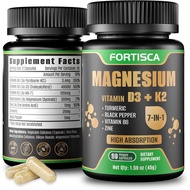 FORTISCA 7 in 1 Magnesium Glycinate Complex High Absorption Magnesium Supplement | Travel | 90 Capsu