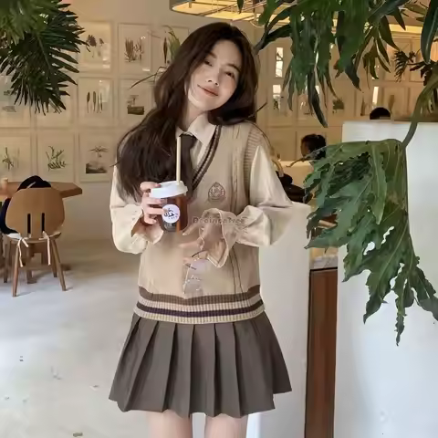 2026 autumn Korea style fashion suit women's shirt vest top skirt temperament vest college style sch