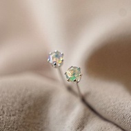 SV925 迷你蛋白石單鑽耳環(耳夾) 3mm 皇冠六爪鑲 歐珀Opal
