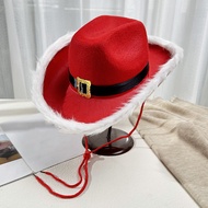 deveodo Red and White Cowboy Hat Traditional Christmas Cowboy Hat Christmas Jazz Top Hat with Red Ti