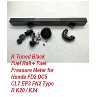 K-Tuned Black Fuel Rail + Fuel Pressure Meter for Honda FD2 DC5 CL7 EP3 FN2 Type R K20 / K24