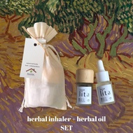 สมุนไพรสำหรับสูดดมและน้ำมันเติม ในถุงผ้า - HERBAL INHALER + HERBAL OIL REFILL with BAG