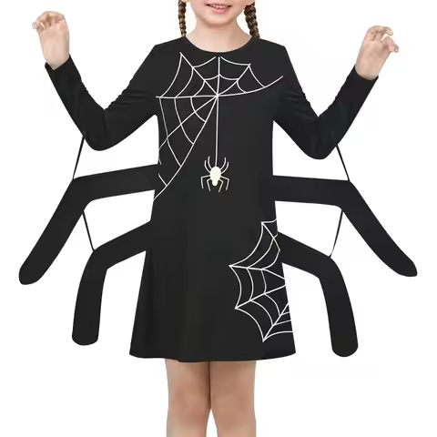 Girls Dress Spider Web Glow in The Dark Long Sleeve Halloween Costume