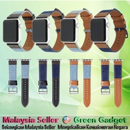 🇲🇾 Compatible For Apple Watch 38MM/40MM/41MM/42MM/44MM/45MM Strap Denim Fabric + Leather tali jam ta