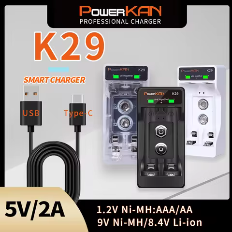 POWERKAN K29 for 9V Ni-MH/8.4V Li-ion&1.2V Ni-MH: AA/AAA Battery Charger 2-Slot Portable Small 3 Col
