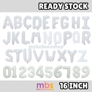 [16 Inch] - WHITE Alphabet Balloon & Number Ballon ABC Letters Belon Huruf A-Z 0-9 Birthday  PUTIH