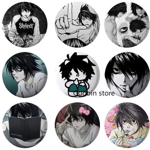 58mm New Japanese Anime Death Note Enamel Pins Handmade Round Brooch L Killer Yagami Light Cosplay B