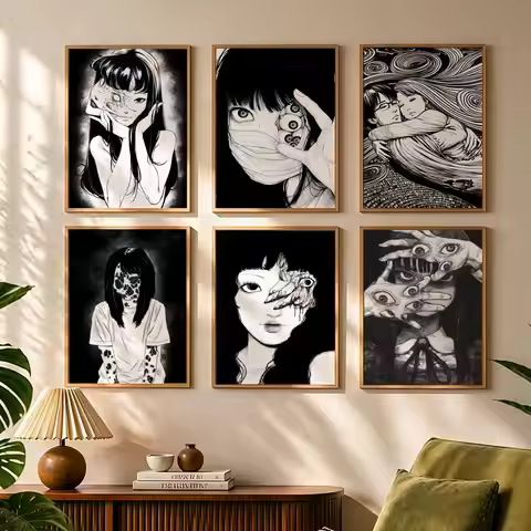 Junji Ito Tomie Retro Painting Calligraphy Canvas Poster Wall Art Aesthetic Home Decoration for Livi