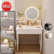 GDeal 60cm Bedroom Dressing Table Aesthetic Vanity Makeup Desk With Round Mirror LED Light Drawer Me