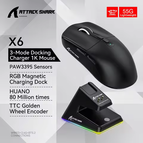 Attack Shark X6 Wireless Ergonomic Gaming Mouse Adjustable DPI Wired 2.4G/Bluetooth High Precision R