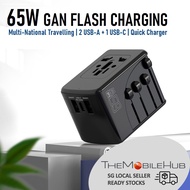 65W GaN Universal Travel Adapter Charger USB-A USB-C Port International Wall Charger Fast Charging