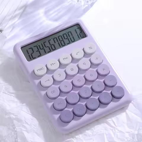 Mechanical Calculator Big Round Button Desktop Calculator 12 Digit Large LCD Display Versatile Calcu