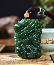精品 天然和田玉碧玉龍手把件  雕工精緻