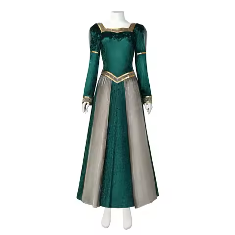 Shrek Monster Fiona Princess Cosplay Costume Fiona Pleuche Vintage Green Long Dress Cos Costume Hall
