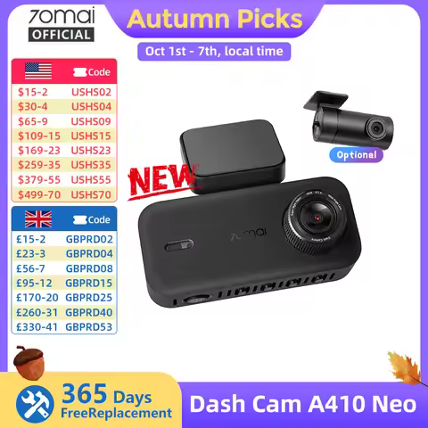 70mai Dash Cam A410 Neo Front 1440P+Rear 1080P Built-in GPS Supercapacitor Wi-Fi 6 Voice Control Car