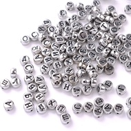 Round Cyrillic Alphabet Beads 4x7mm 100pcs Silver