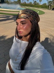 1pc Simple Printed 70s Brown Square Scarf, New Spring Fashion Bandana For Women, Can Be Used As Belt