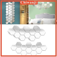 [Chiwanji] 60Pcs/Set 3D Hexagon Acrylic Mirror Wall Stickers DIY Art Wall Stickers Living Room Mirrored Decorative Stickers