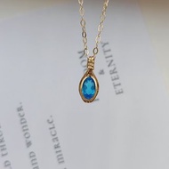 天然磷灰石吊墜 帕拉伊巴色磷灰石項鍊 手工14KGF鎖骨鏈