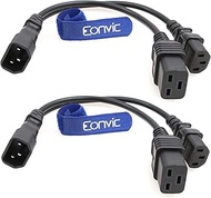 Eonvic 2pcs IEC320 C14 to C13+C19 Y Splitter Power Cable PDU/UPS Server Extension Cable for Laptop M