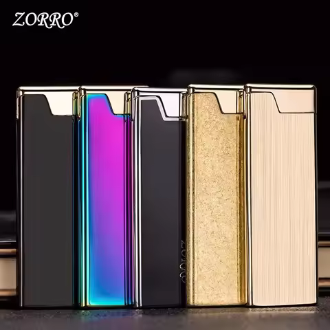 Original ZORRO Pure Copper Ultra-thin Inflatable Lighter Open Fire Butane Grinding Wheel Cigarette L
