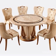 YQ7 round Marble round Table Dining Table Light Beige Villa Dining Table and Chair Set with Turntable Home Dining Table