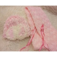 Korean Flower White Pink Feather Hat+Scarf
