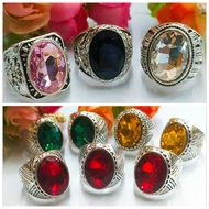 Pelbagai Jenis Warna Cincin Batu Delima Kristel(Hijau,Merah,Kuning,Pink,Hitam,Putih)yg dgn cincin Sa