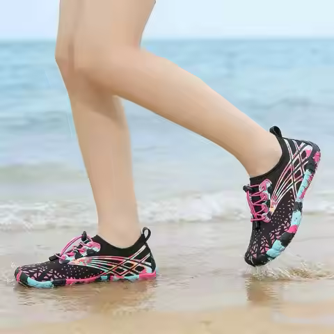 Women Hollow Cutout Water Hiking Sandals, Breathable Mesh Quick Lace Aqua Footwear, Light Flexible O