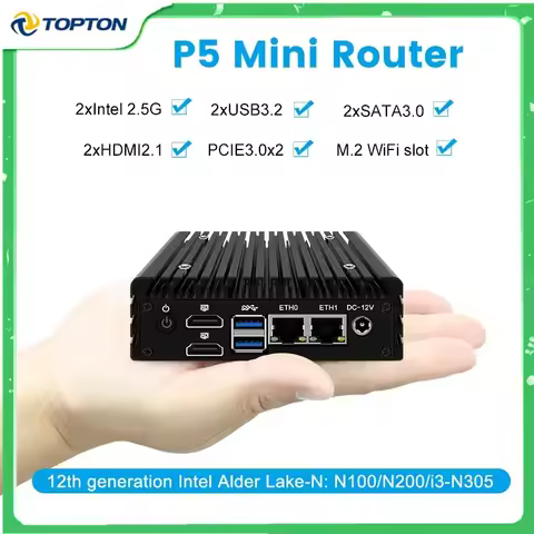2025 Topton X86 P5 2x i226-V 2.5G Fanless Mini PC Firewall Server 12th Gen Intel i3-N305 N100 DDR5 4