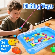 34 Pcs Fishing Toys Set, Including Fishing Pond, Fishing Rod And Net, Three-Dimensional Fish,(Styles