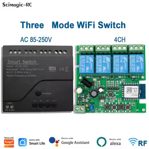 Black Style Tuya 4CH Wifi Smart Home Appliance Control Switch Module 220V 85-250V 10A Relay With Mom